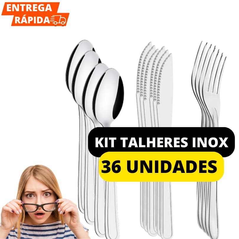 Jogo Kit Talheres 36 Peças Aço Inoxidável 12 Facas 12 Garfos e 12 Colheres De Qualidade Resistente Para Cozinha Mesa