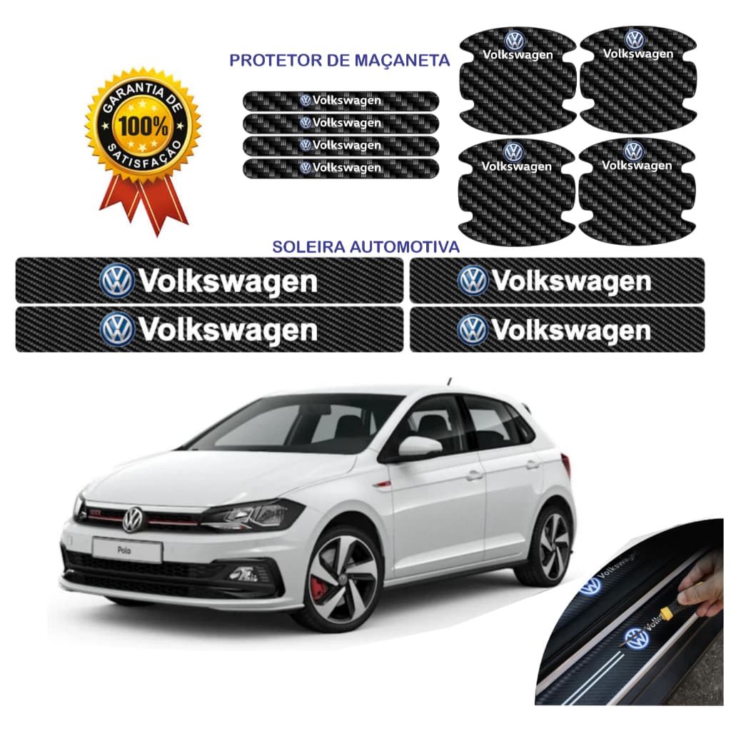 Kit Automotivo Soleira Volkswagen e Protetor de Maçaneta Universal todos os Carros da Marca Efeito Fibra de Carbono Carro Anti Arranhões Polo Virtus Tcross Gol Voyage Nivus Saveiro Tiguan Taos Jetta Passat Golf Amarok Fox Up  entre outros