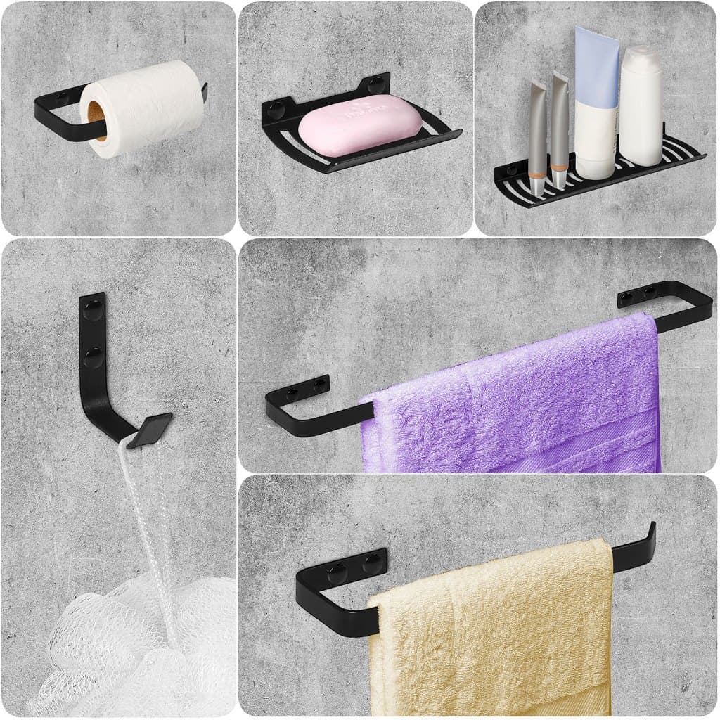 Kit  Acessórios e Conjunto Para Banheiro Preto 6 Peça Metal Premium