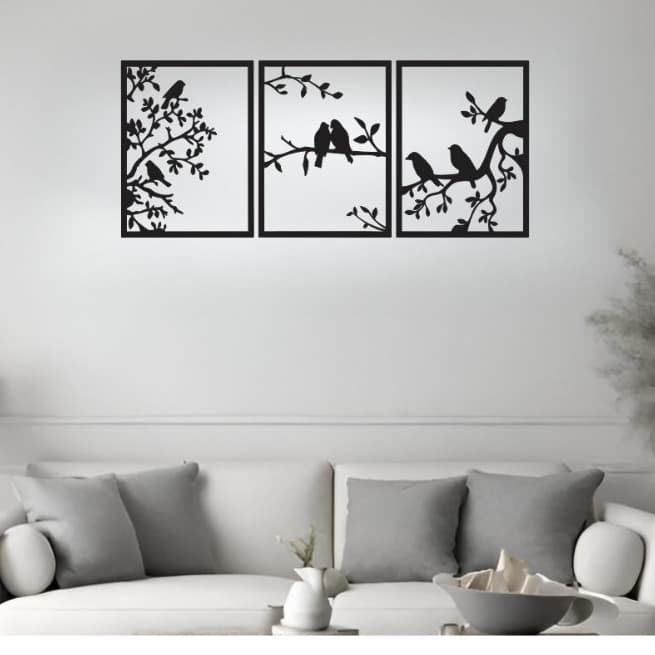 Kit 3 Quadro Decorativo em MDF – Galho com Pássaros