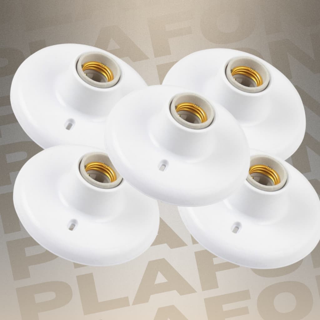 Kit 5 Plafon Plafonier Bocal Liso Soquete Lampada Branco Bocal Cerâmico E27 Soquete luminâria