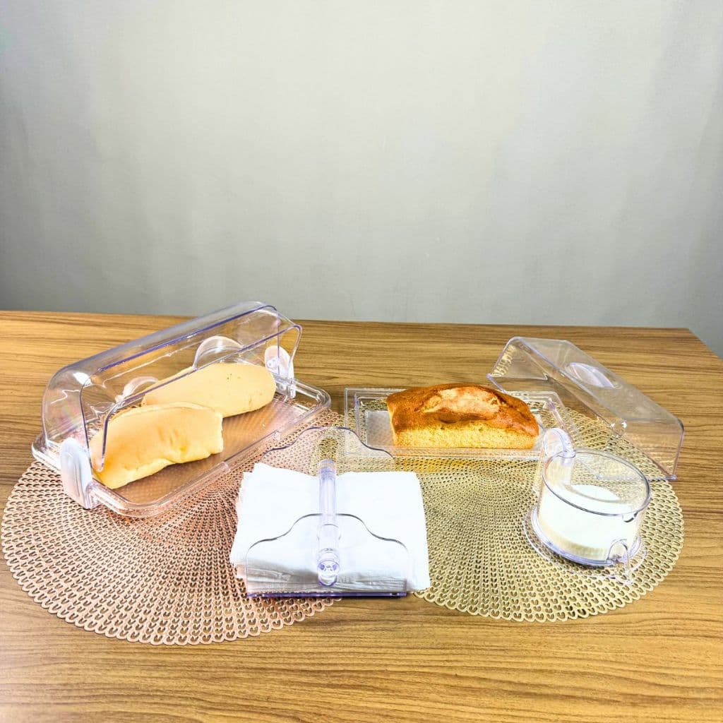 Kit Cristal Elegante: Porta Pão, Porta Doces, Açucareiro e Porta Guardanapo com Apoio – Conjunto Completo para Mesa e Cozinha em Cristal Transparente