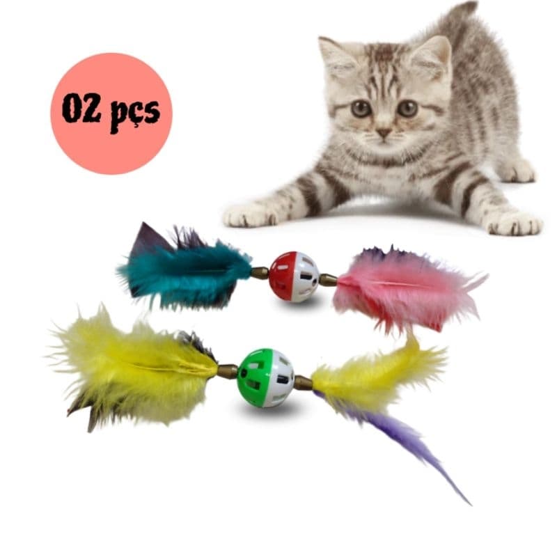kit 2 pçs Bolinha com guizo e penas para Gato,bolinha interativa com penas Gatos pet shop