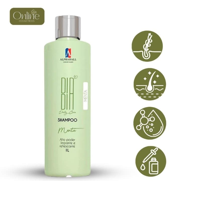 Shampoo Antirresiduos Menta Dia Dia 1L Alphahall  Limpeza Profunda do Couro Cabeludo