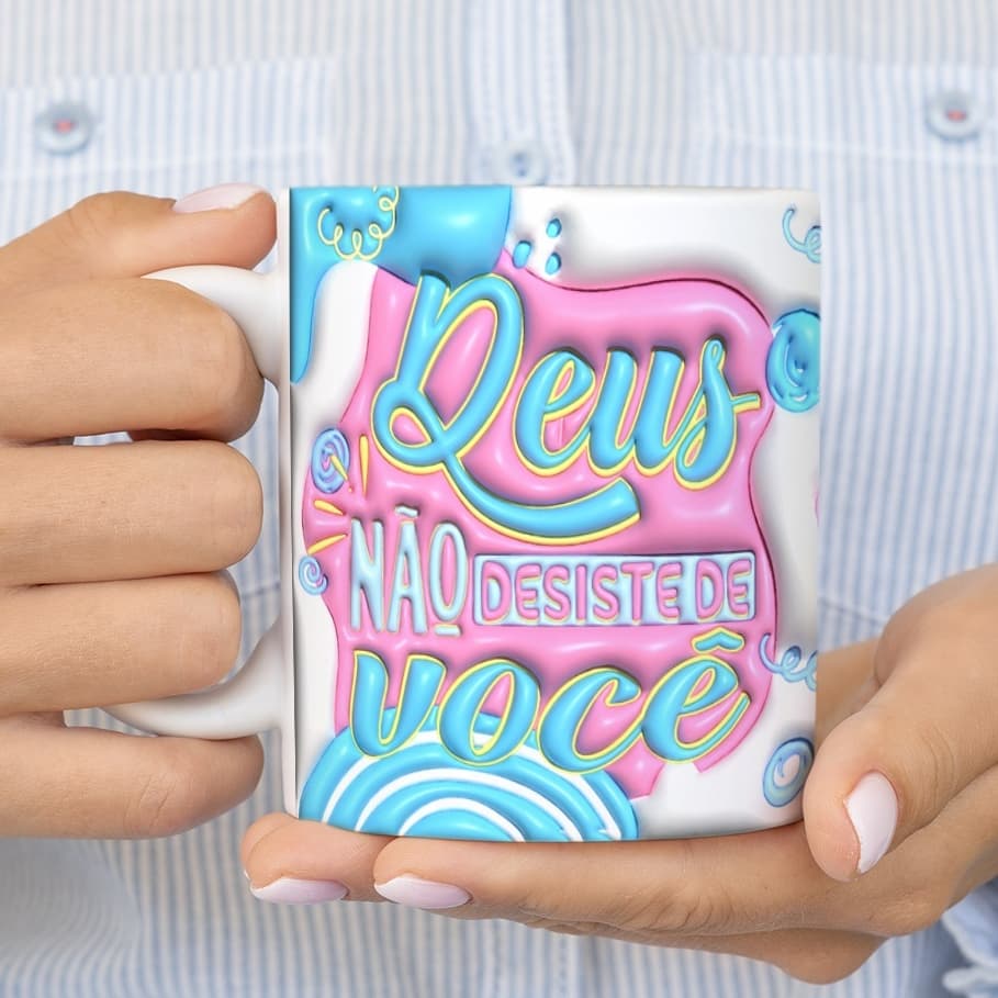 Caneca Porcelana Com Arte Efeito 3D Frases Cristãs Gospel Evangélica