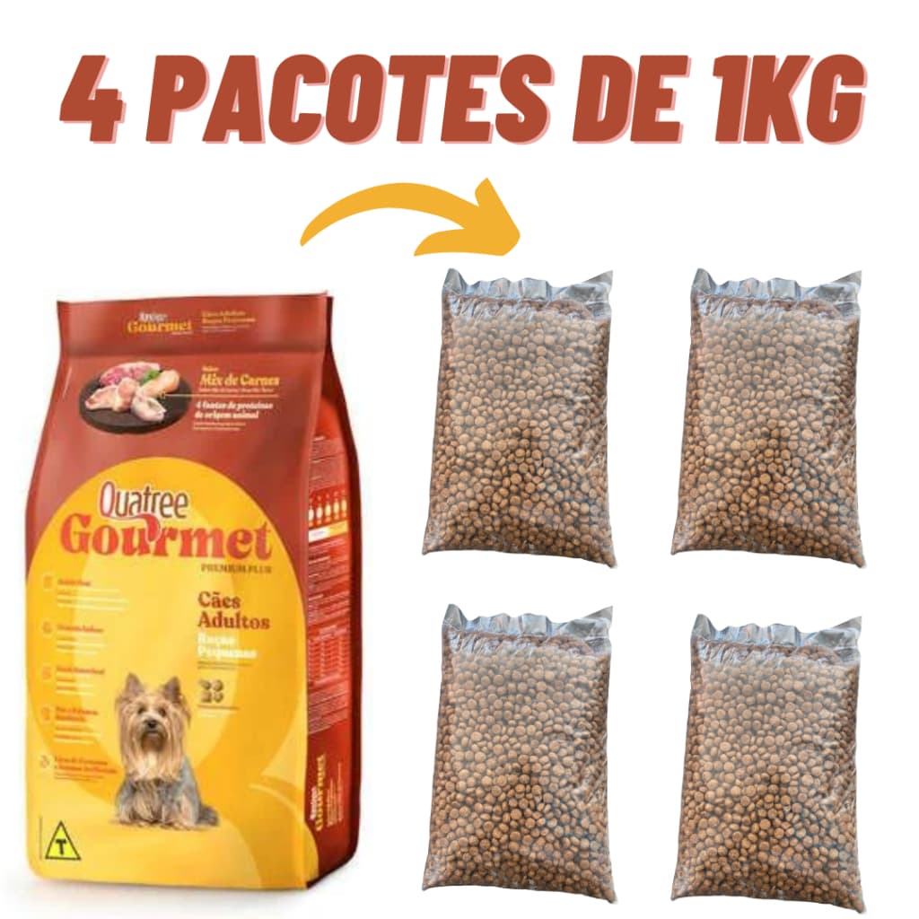 Kit 4 pcts Ração Para Cães Quatree Gourmet Raças Pequenas Adultos