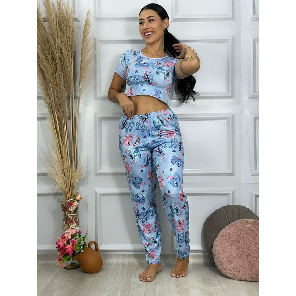 Pijama Calça + Blusa Cropeed manguinha Ondinha Virginia Personagem