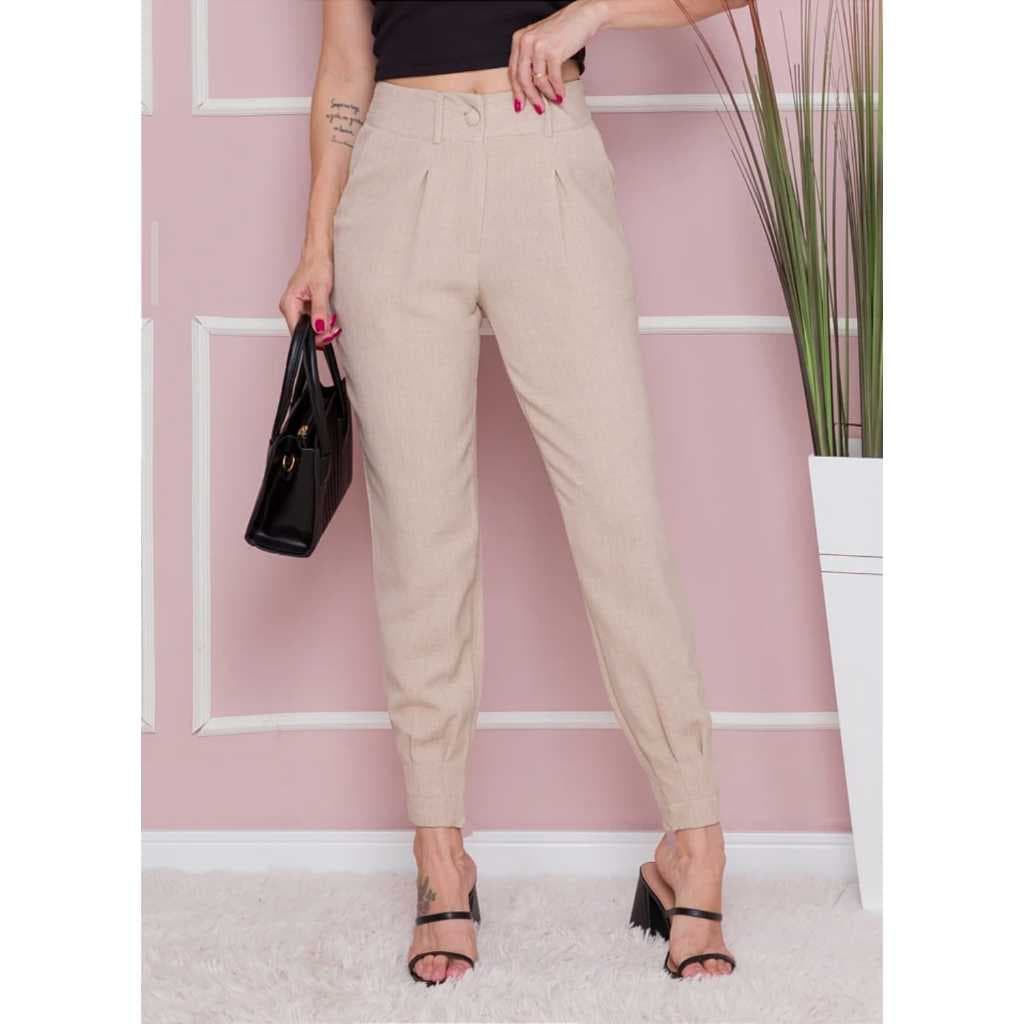 CALÇA LINHO FEMININO MODELO CENOURA JOGGER