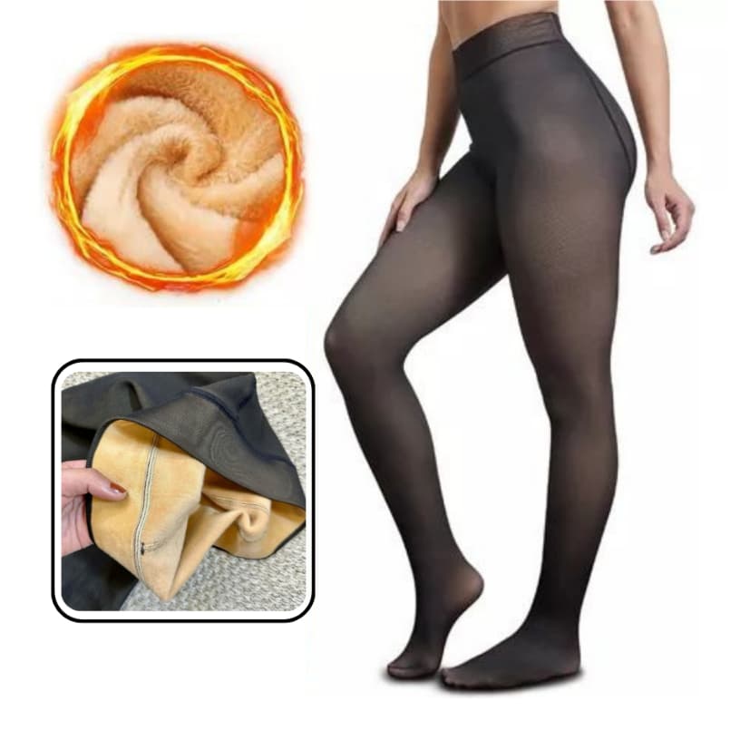 Meia Calça Lã Térmica Feminina Translúcida Inverno Forrada Com Pé