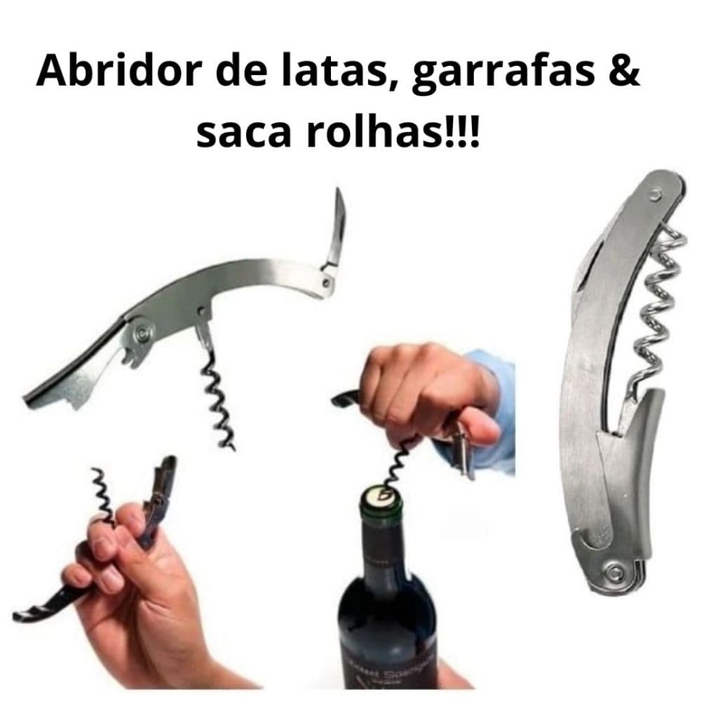 Abridor de Garrafa Saca Rolha Canivete em Aço Inox 66702