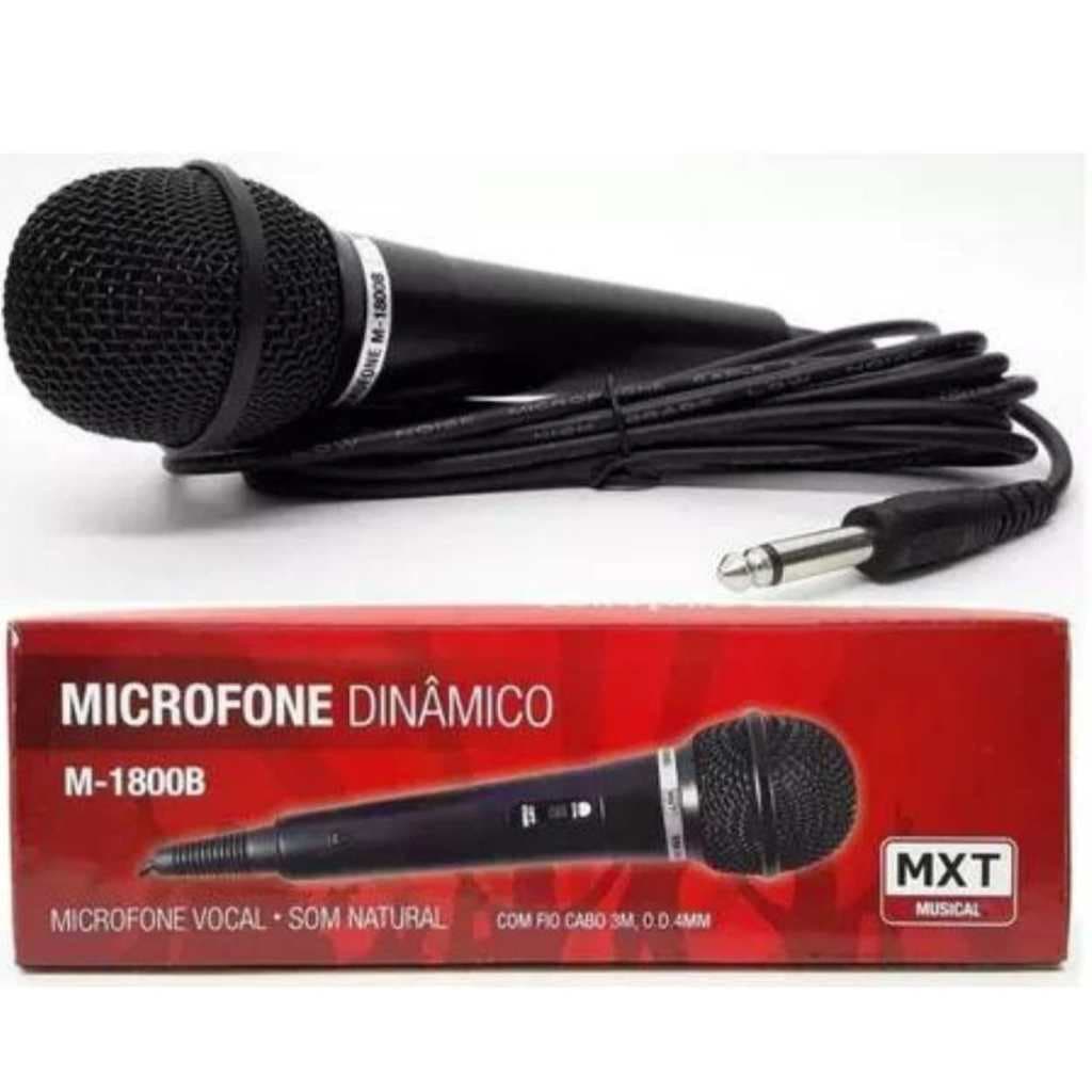 Microfone Vocal Dinamico Mxt karaokê Com Cabo 3 Metros M-1800