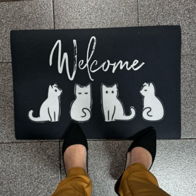 TAPETE CAPACHO PARA PORTA - WELCOME GATO BRANCO