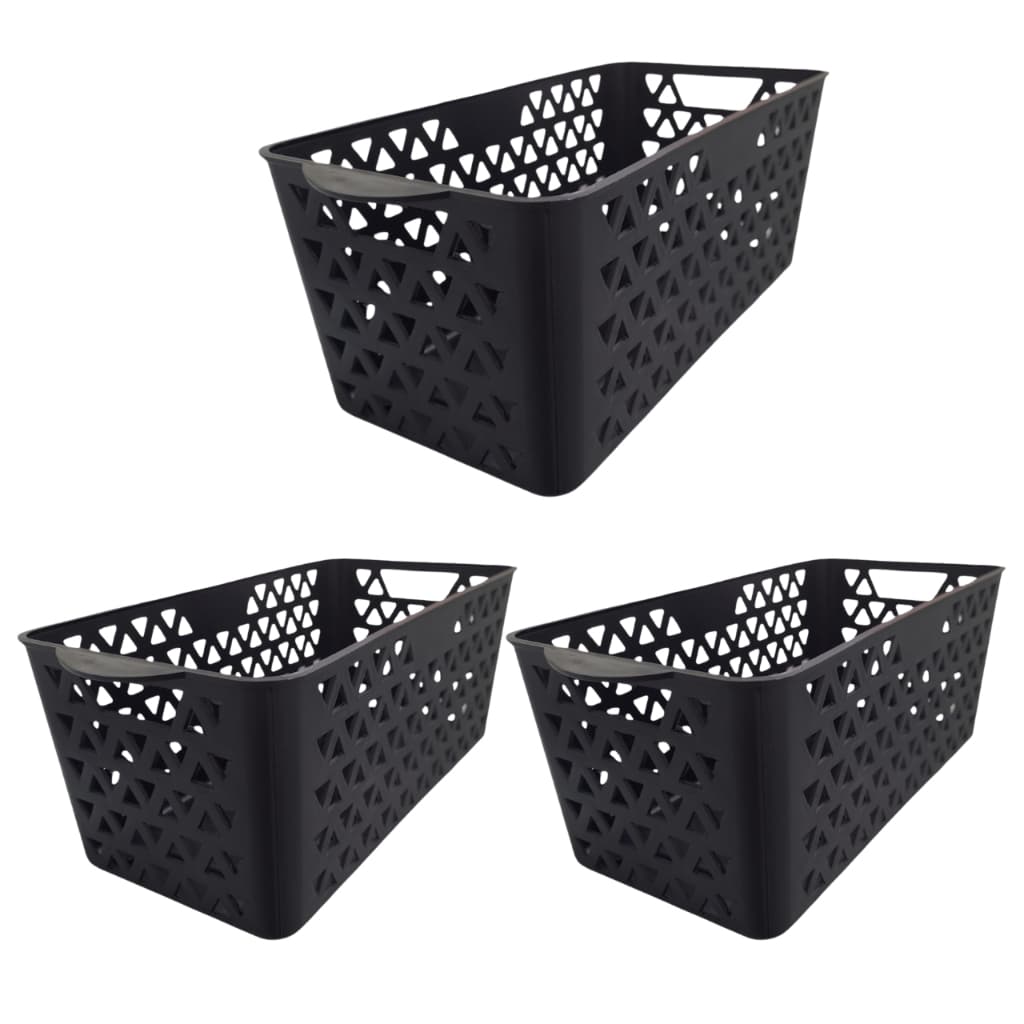 Kit 3 Cestos Organizador Armário Gaveta Cozinha Lavanderia Cor Preto