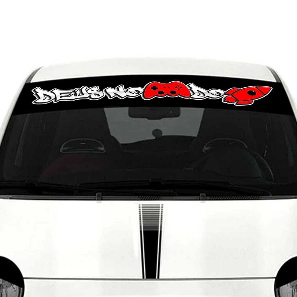 Adesivo Parabrisa Deus no controle do Foguete Jato Frase Carro Rebaixado Dub Som Automotivo Tuning Premium