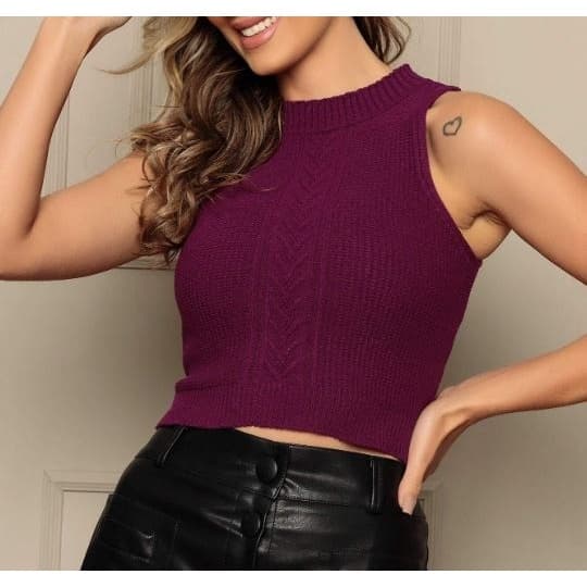 Cropped Trança Central / Cropped Trico Modal / Cropped Trança Tricot Modal / Cropped Regata / Diversas Cores / Blusinha Feminina / Tendência / Envio 24hrs