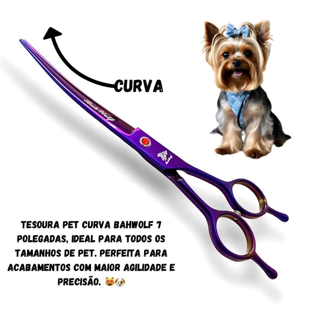 Tesoura Pet curva banho e tosa profissional 7 polegadas Bahwolf