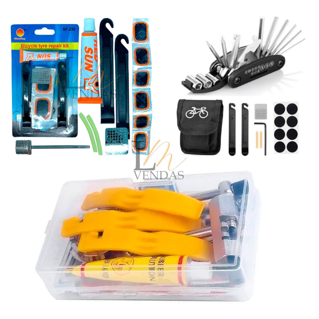 Kit Remendo para Pneu de Bike Completo 24 Reparos Chave Extratora Ferramentas De Remoção Reparação