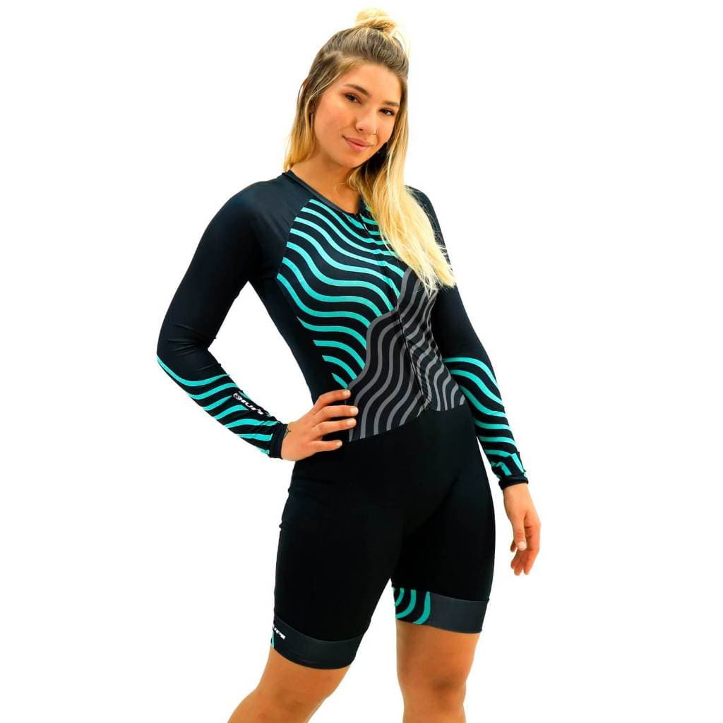 Macaquinho Ciclismo Feminino Hupi Marine Manga Longa