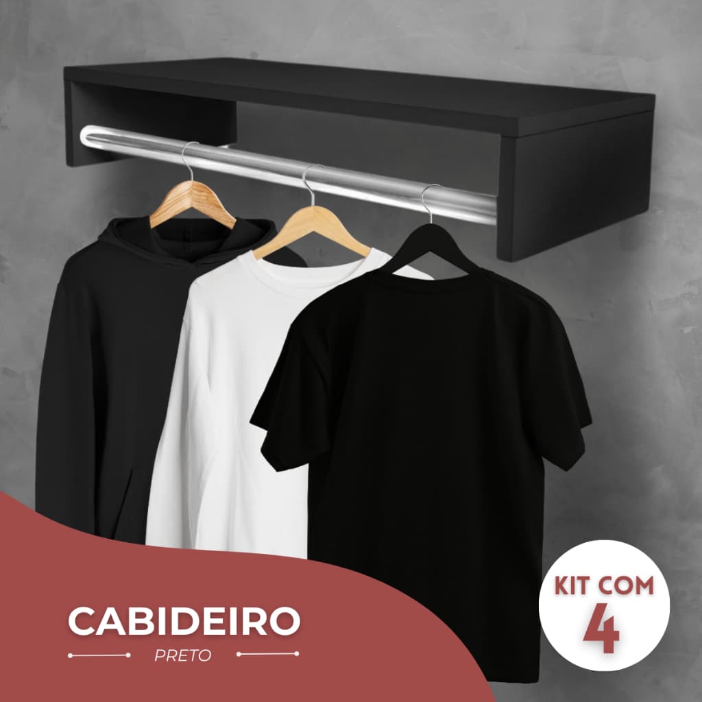 Kit 4 Cabideiro De Parede Arara  De Roupas Com Prateleira Closet vestuário