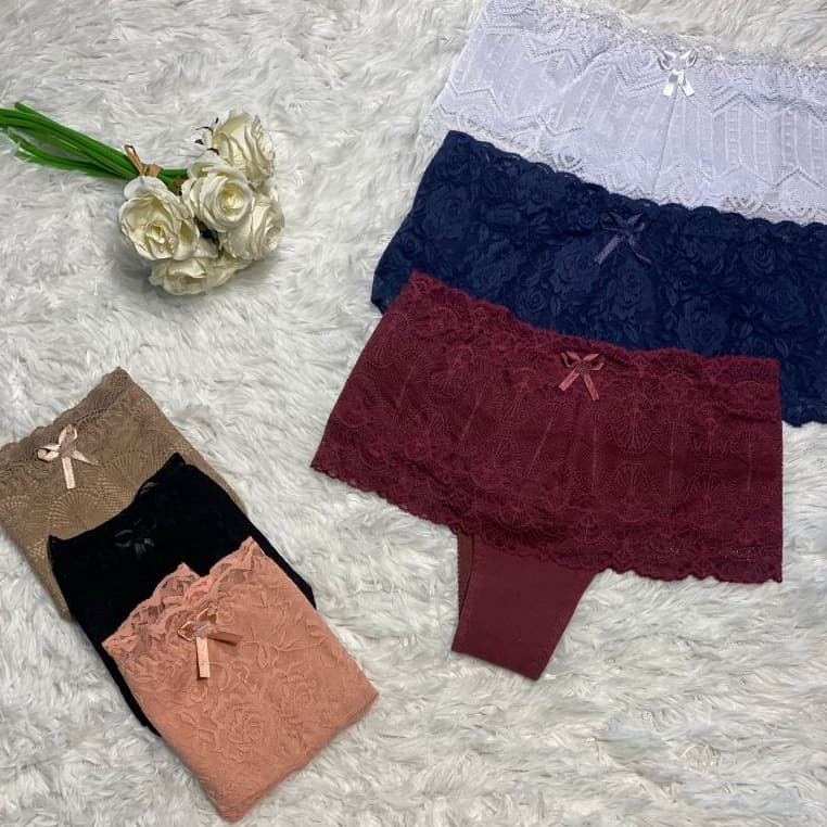 Kit 5 Calcinha Cinta Renda Cintura Alta Maternidade Plus Size