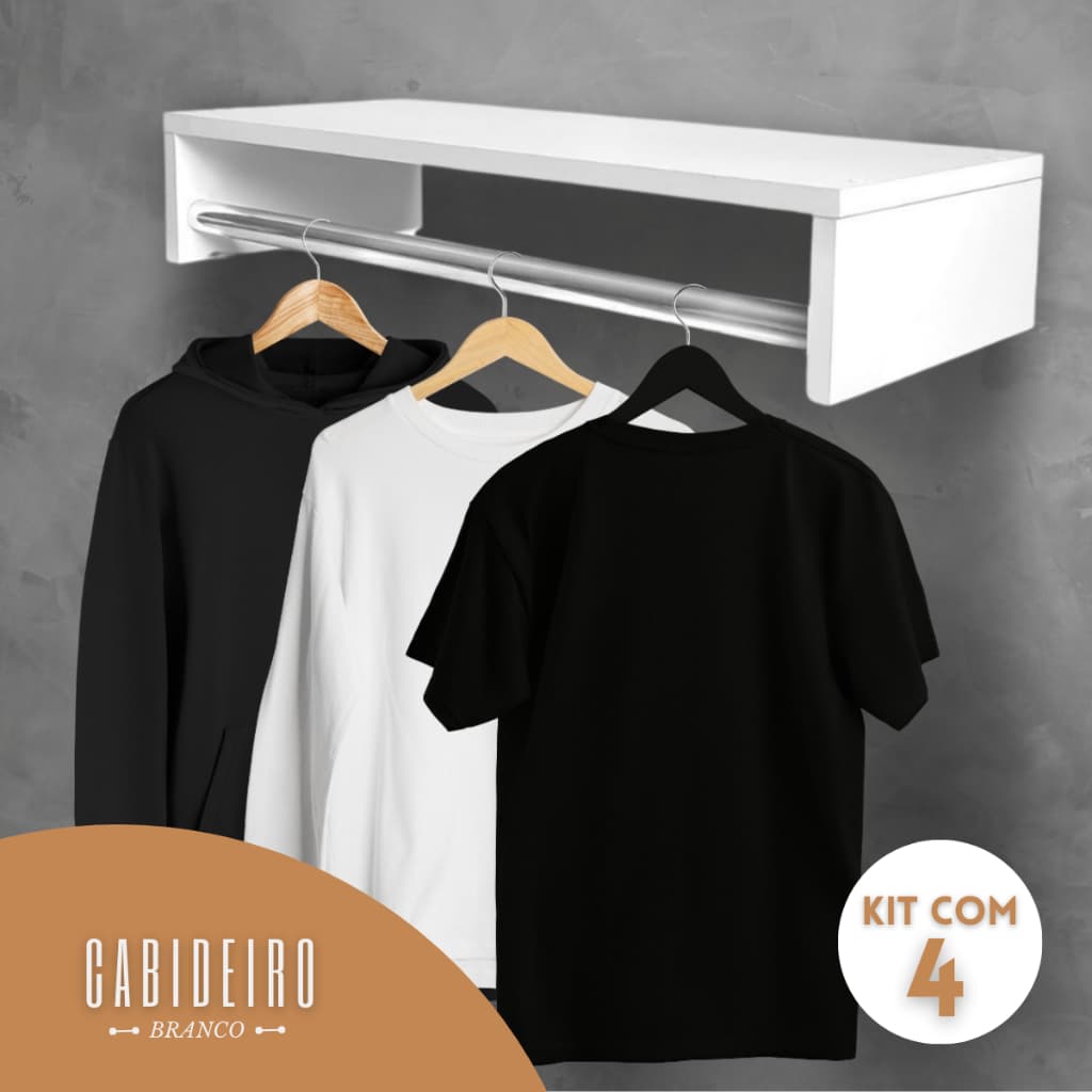 Kit 4 Cabideiro De Parede Arara  De Roupas Com Prateleira Closet