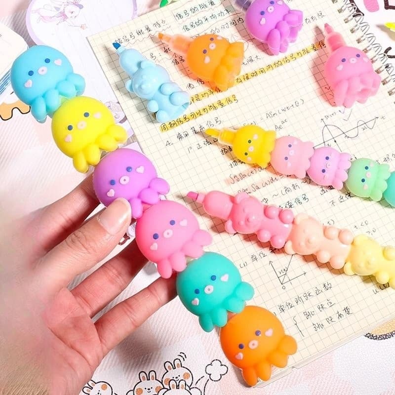 Modelo Novo Caneta Mini Marca Texto Fofo Polvo Polvinho Com 5 Cores