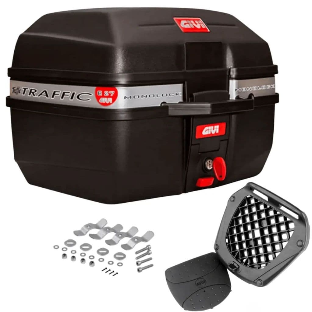 BAÚ BAULETO GIVI E27M E27 27 LITROS MONOLOCK UNIVERSAL TRAFFIC PARA MOTOS PRETO