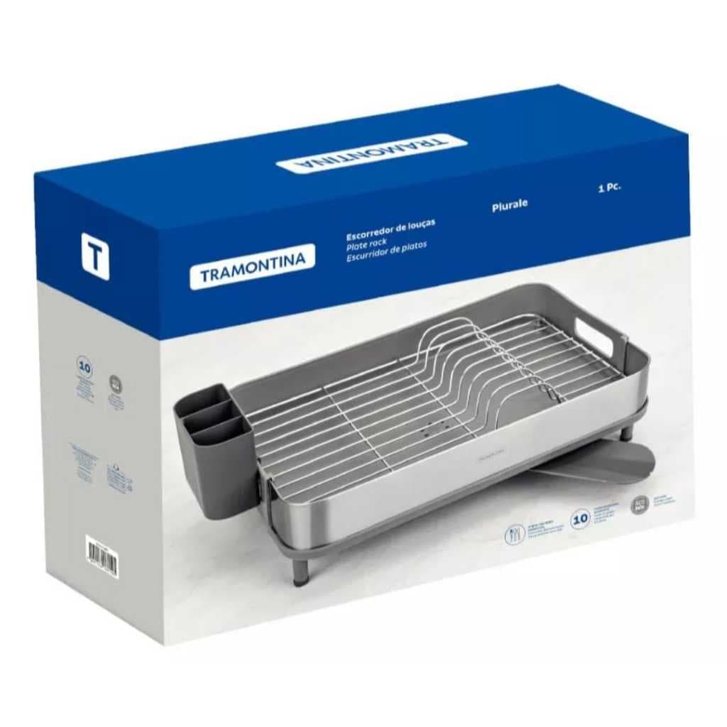 Escorredor Louça Tramontina Inox C/ Porta Talher Removível Cor Grafite