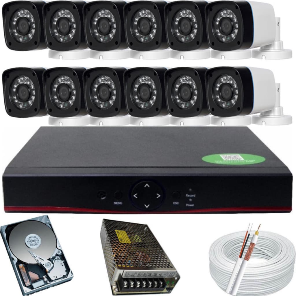 Kit Com 12 Câmeras De Segurança Full HD Infravermelho Gravador Dvr HD 1TB