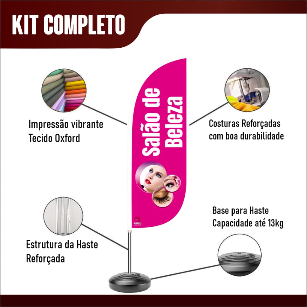 Wind Banner para Salão de Beleza Bandeira para Salão de Beleza Dupla Face Kit Completo