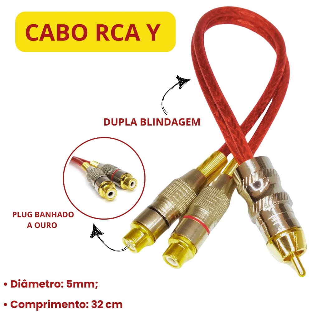 Cabo Rca Y 2 Fêmeas 1 Macho Vermelho Blindado Tech One 5mm