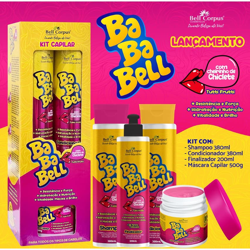 Kit Bababell Babasoul Bell Corpus Soul Hidratação de Cabelo Cheirinho Tutti Frutti Chiclete Promoção
