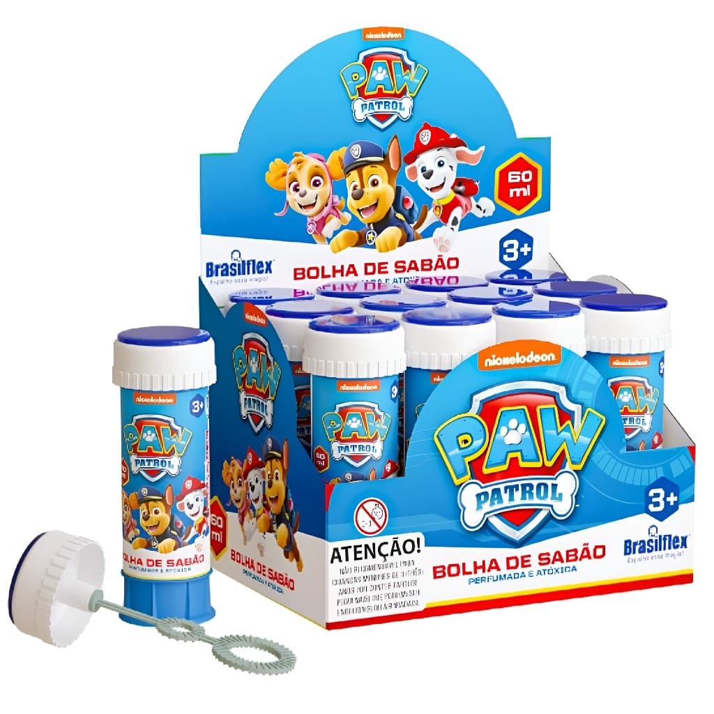Bolha de Sabão Caixa C/12/24/48 Unidades 60ML C/JOGO Patrulha Canina Personagens