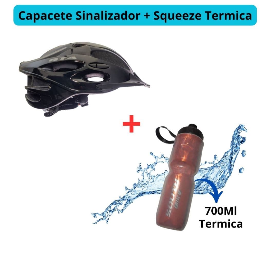 Capacete Bike Adulto + Garrafa Térmica 700ml Bike Segurança Saúde Ciclismo