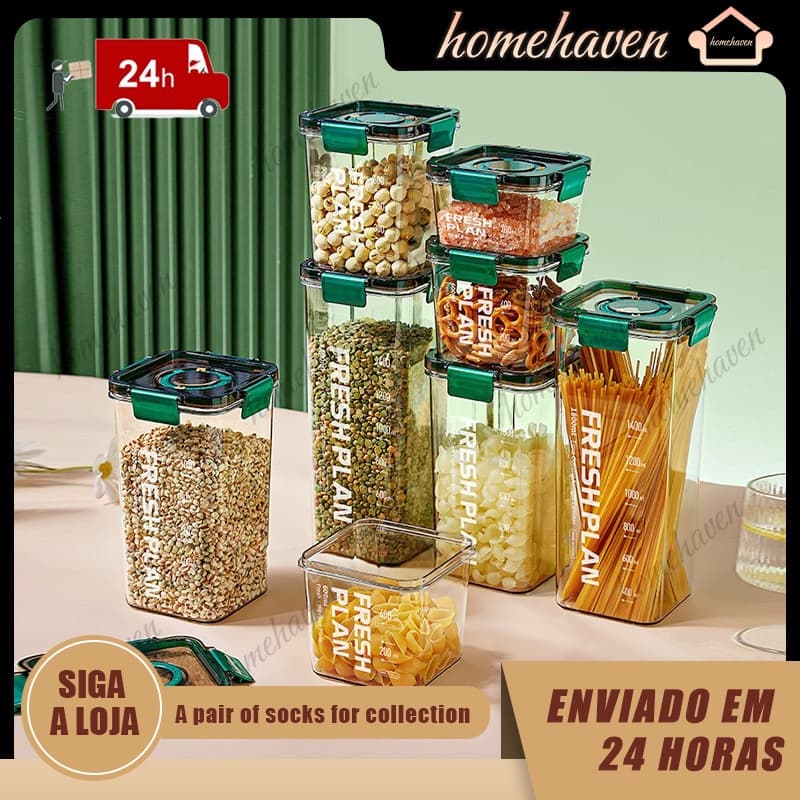 KIT 4 Caixa de Armazenamento de Alimentos Recipiente Acrílico para Condimentos e Doces Caixa Alta Vedação