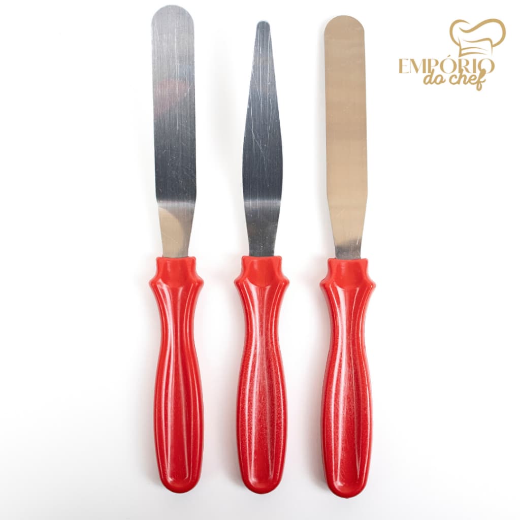 Kit Confeiteiro / 3 Espátulas Para Decorar e Alisar Bolo /  Várias Cores - 22 cm INOX