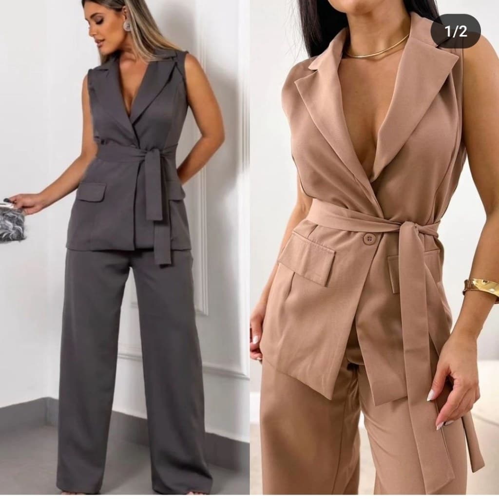 Conjunto Calça Pantalona Social e Blazer Colete Feminino