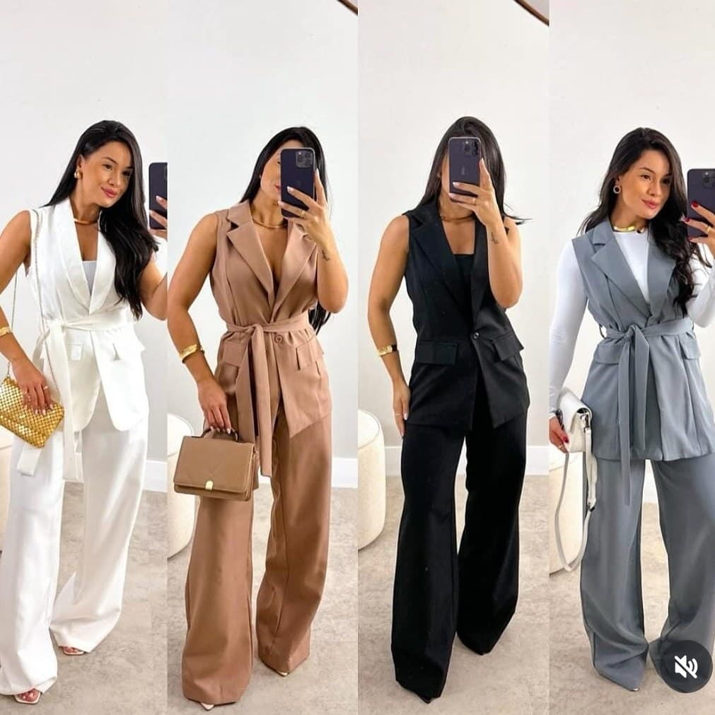 Conjunto Calça Pantalona Social e Blazer Colete Feminino