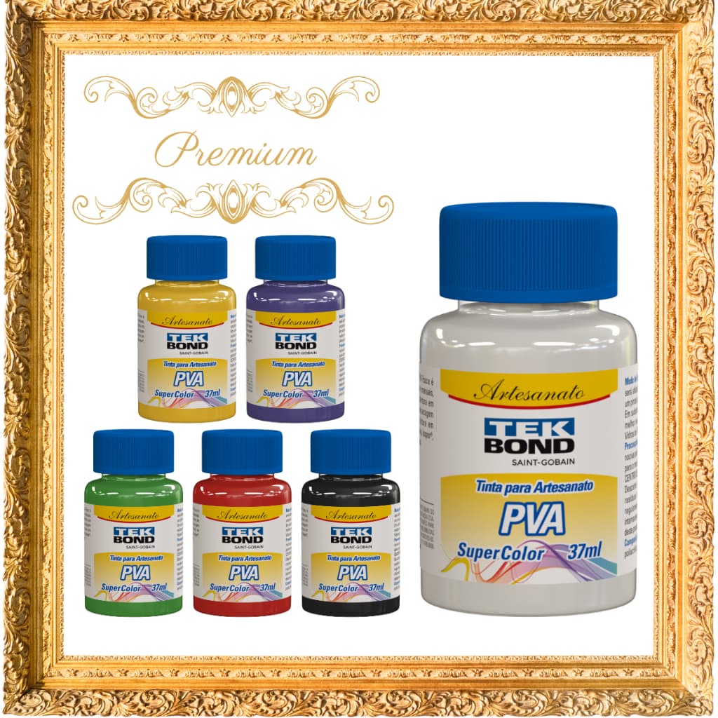 Kit com 6 Tintas Pva Fosca P/ Artesanato 37ml