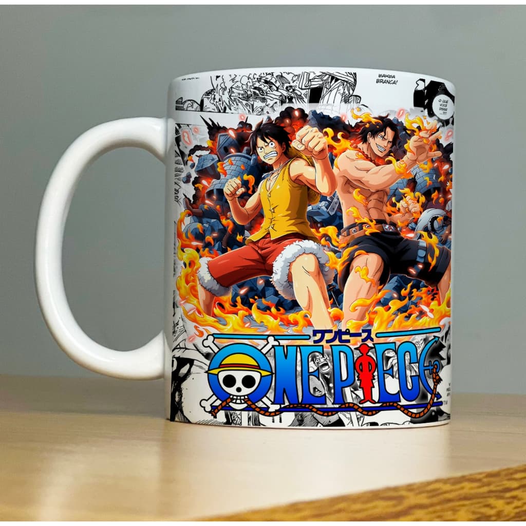 Caneca Portgas D. Ace e Monkey D. Luffy Xícara 325ml Exclusiva Personalizada - Modelos