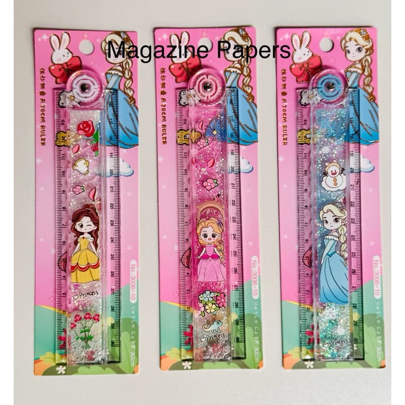 Régua Princesas Dobrável água e glitter 15 ou 30 cm escolar  Elsa/Bela ou Rapunzel- Unidade