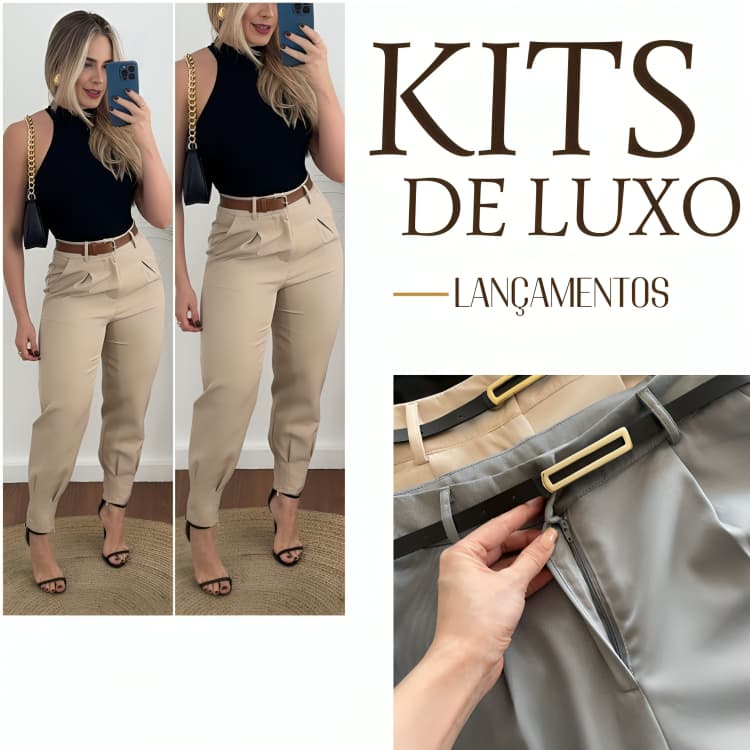 Calça cenoura alfaitaria e blusa regata feminina atemporal e confortavel acompanha cinto