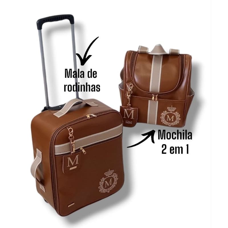 MALA DE RODINHAS E MOCHILA 2 PEÇAS LUXO PERSONALIZADA