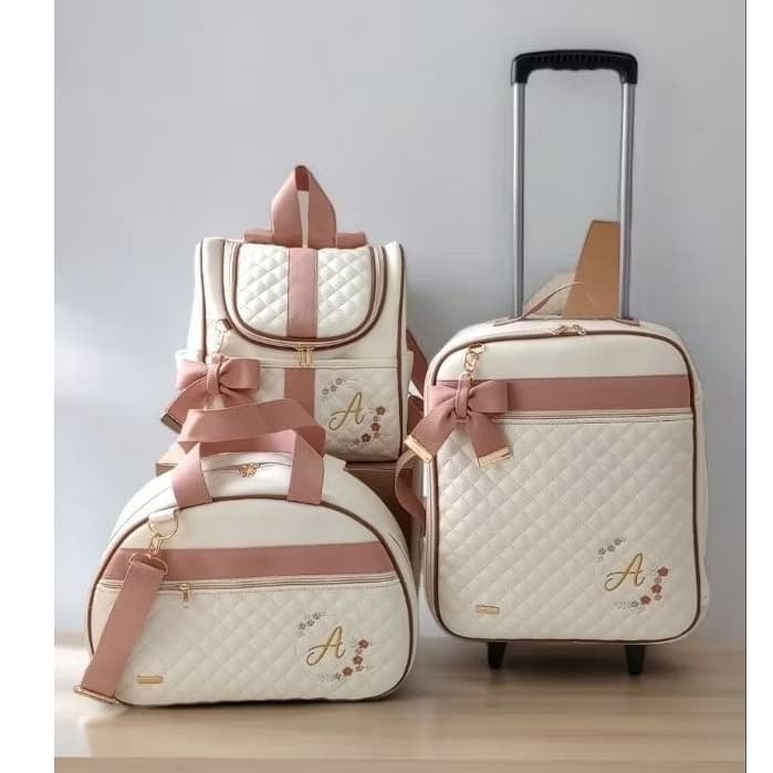 Kit  Mala de rodinhas Bolsa e Mochila 2 em 1 personalizada com nome do bebê