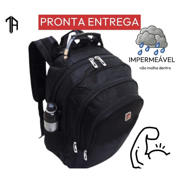 Mochila Escolar Reforçada Notebook Impermeável Cabo De Aço PRETO