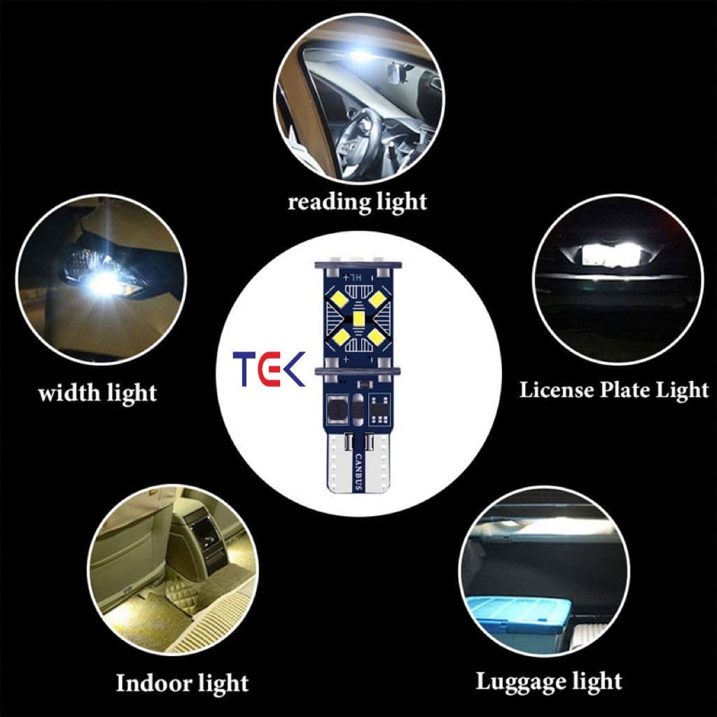 Kit 2 e 10 Lâmpada pingo T10 cambus c/ canceller 15Leds 12v ligação corque lados Luz Branco TSMD15