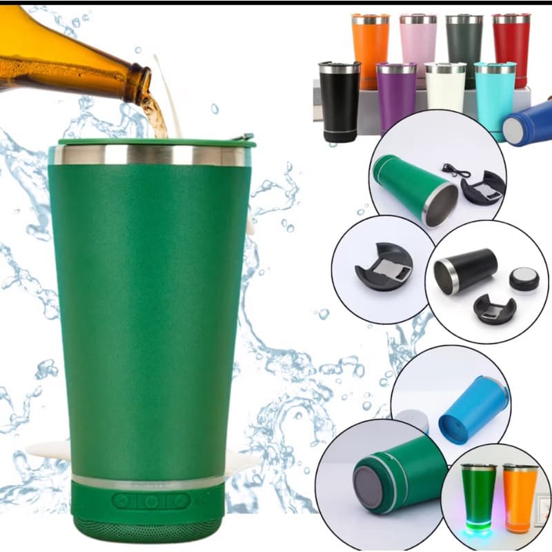 Copo Térmico Caixa de Som Bluetooth 2 em 1 Abridor De Garrafa Led Café Vinho Chimarrao Aço Inoxidável - Oficial