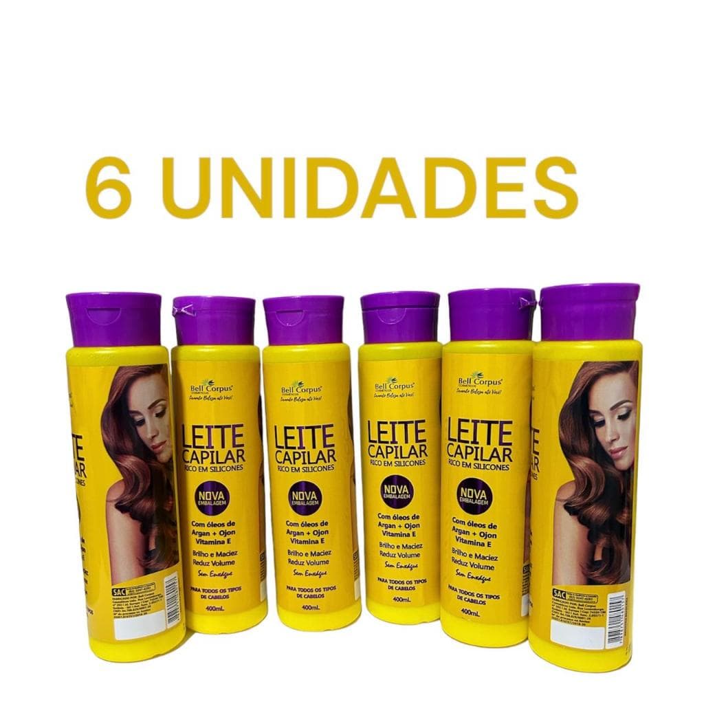 kit com 6 Leite capilar siliconizado sem enxágue com óleo de argan + ojon e vitamina E - BELL CORPUS