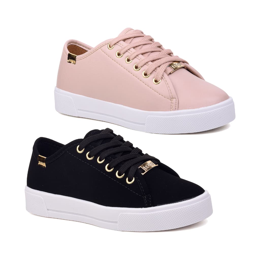 Kit 2 Pares Tênis Feminino Casual Flatform Sola Alta Básico Moda