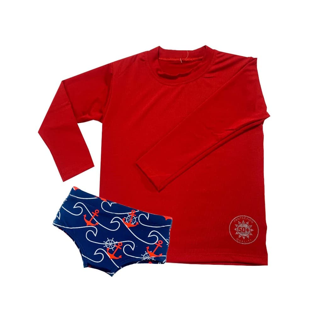 Conjunto camisa UV + sunga de proteção solar UV 50 + infantil/juvenil do 1 ao 16 anos